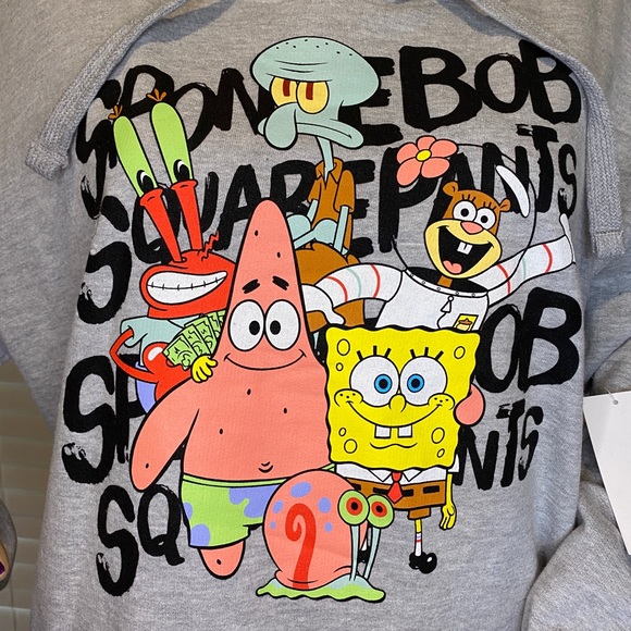 SpongeBob Squarepants Gray Graphic Hooded Pullover Sweatshirt Sz XL Juniors NWT - Picture 4 of 7